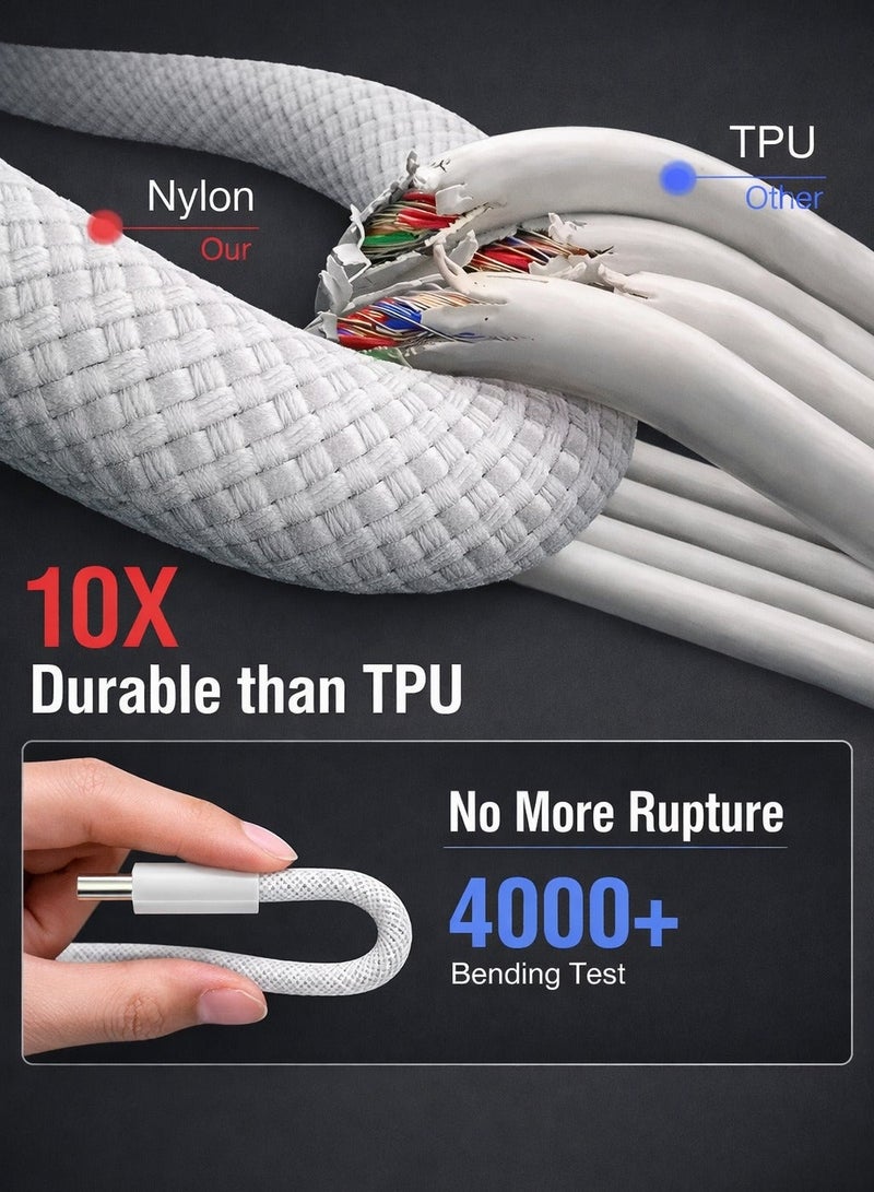 ايه كيه تي ستار كابل شحن سريع من نوع USB-C إلى USB-C بقوة 60 واط، مصنوع من النايلون المضفر، لنقل البيانات من النوع C المزدوج، USB-C 2.0، موصلات معززة، كابل شحن بطول متر واحد متوافق مع سلسلة iPhone 16/15، وSamsung Galaxy، وiPad/MacBook (متر واحد). - Image 4
